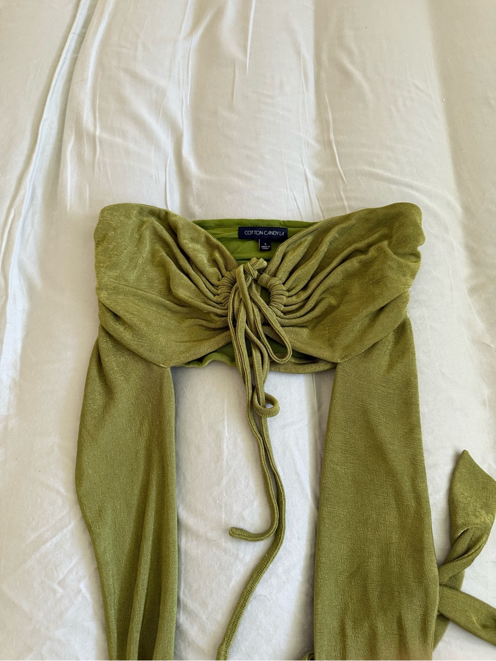 Cotton Candy LA Olive Green Ruched Tie-Front Top